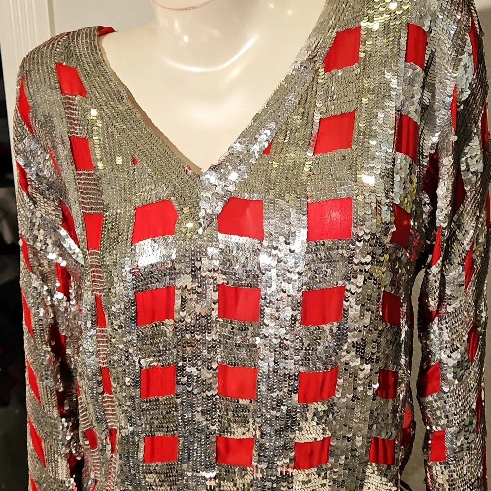 Jenny Gidding Red & Silver Sequin Top - Picture 2 of 4